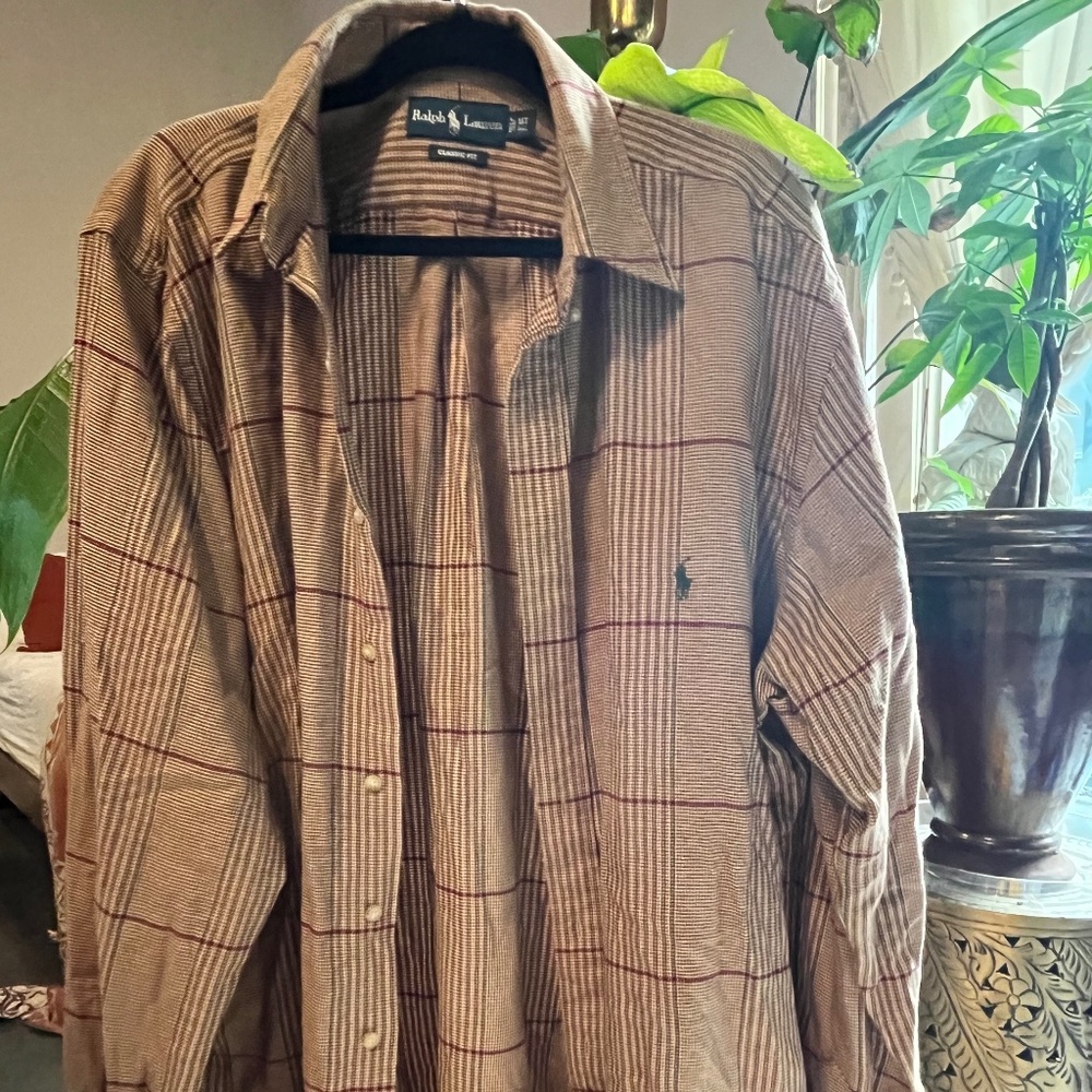 Ralph Lauren Blue Label XLT Long Sleeved Brown Checkered Shirt